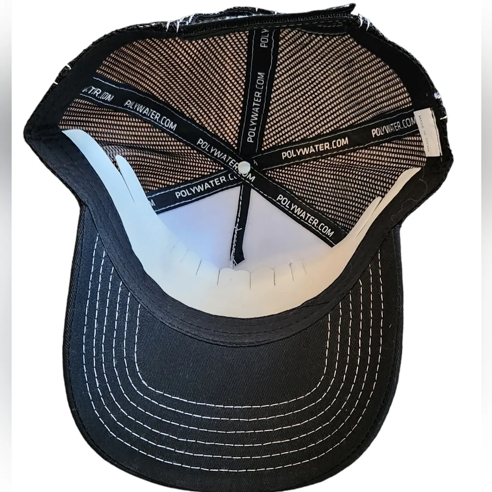 Polywater Snapback Trucker Hat With Mesh Backing USA Flag Black, White And Blue